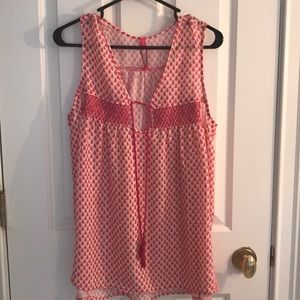 Anthropologie Hot Pink & White Printed Top